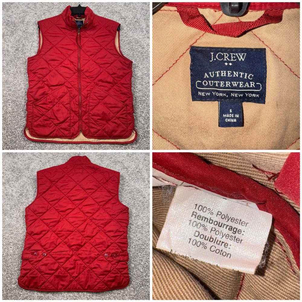 J. Crew Quilted Puffer Vest Red Womens Outerwear Full Zip Pockets Sz Small